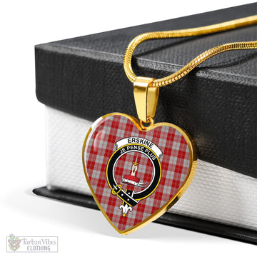 Erskine Red Tartan Heart Necklace with Family Crest