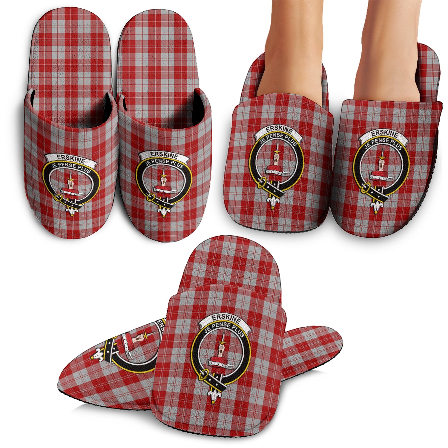 Erskine Red Tartan Home Slippers with Family Crest - Tartanvibesclothing