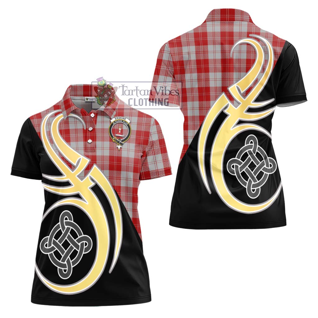 Erskine Red Tartan Women's Polo Shirt with Family Crest and Celtic Symbol Style - Tartan Vibes Clothing