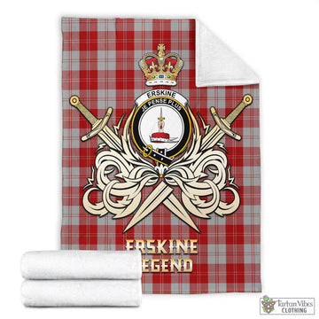 Erskine Red Tartan Blanket with Clan Crest and the Golden Sword of Courageous Legacy