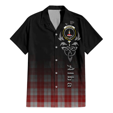 Erskine Red Tartan Short Sleeve Button Up Shirt Featuring Alba Gu Brath Family Crest Celtic Inspired