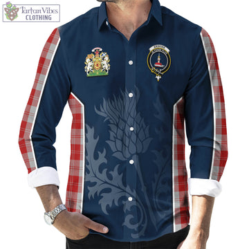 Erskine Red Tartan Long Sleeve Button Up Shirt with Family Crest and Scottish Thistle Vibes Sport Style