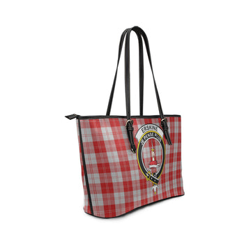 Erskine Red Tartan Leather Tote Bag with Family Crest