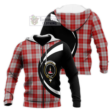 Erskine Red Tartan Knitted Hoodie with Family Crest Circle Style