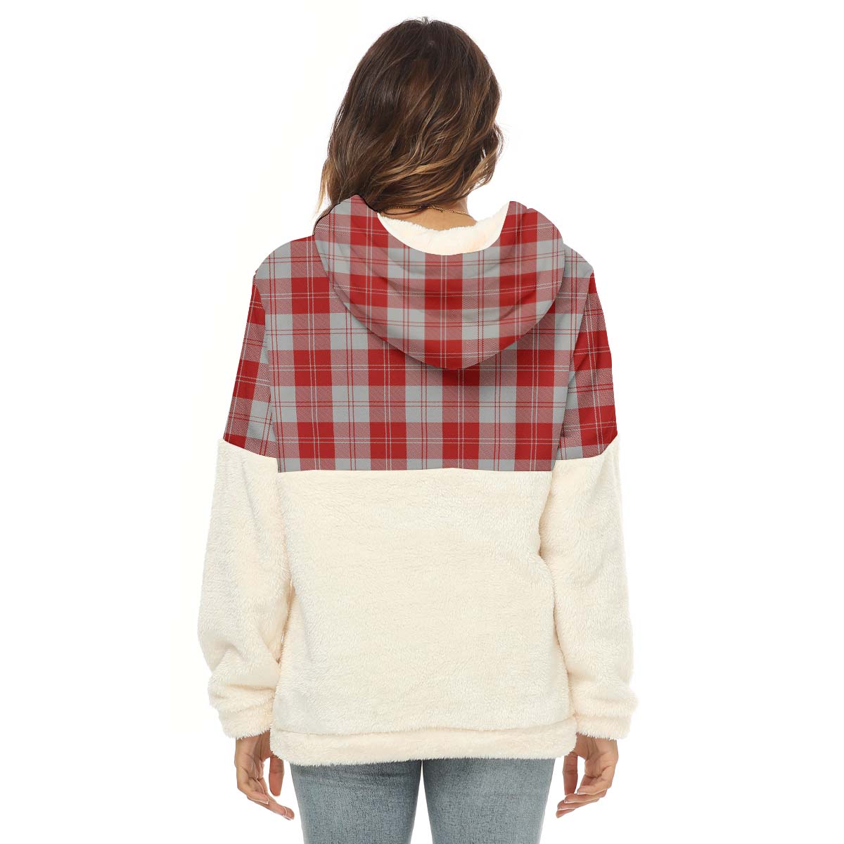 Erskine Red Tartan Women's Borg Fleece Hoodie With Half Zip with Family Crest - Tartanvibesclothing