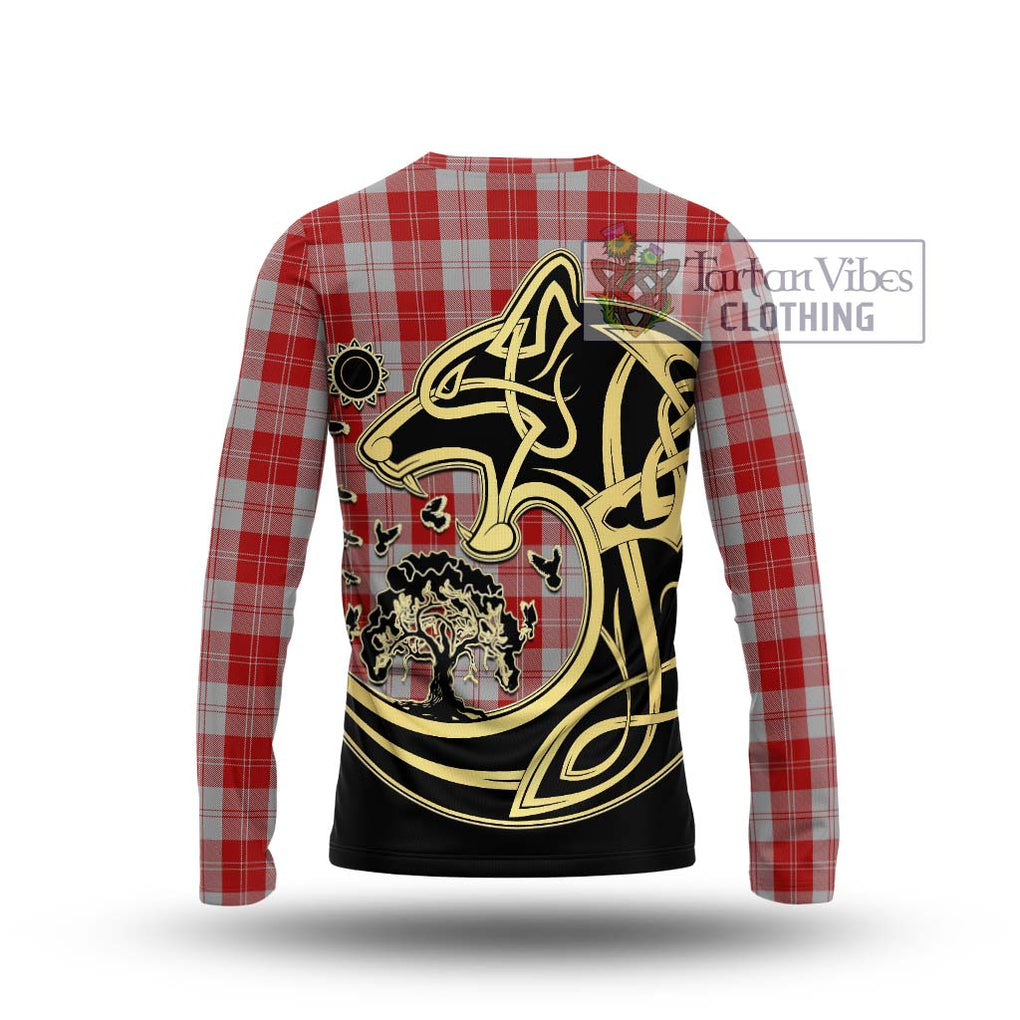 Erskine Red Tartan Long Sleeve T-Shirt with Family Crest Celtic Wolf Style - Tartan Vibes Clothing