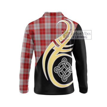 Erskine Red Tartan Long Sleeve Polo Shirt with Family Crest and Celtic Symbol Style