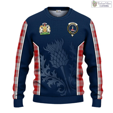 Erskine Red Tartan Knitted Sweatshirt with Family Crest and Scottish Thistle Vibes Sport Style