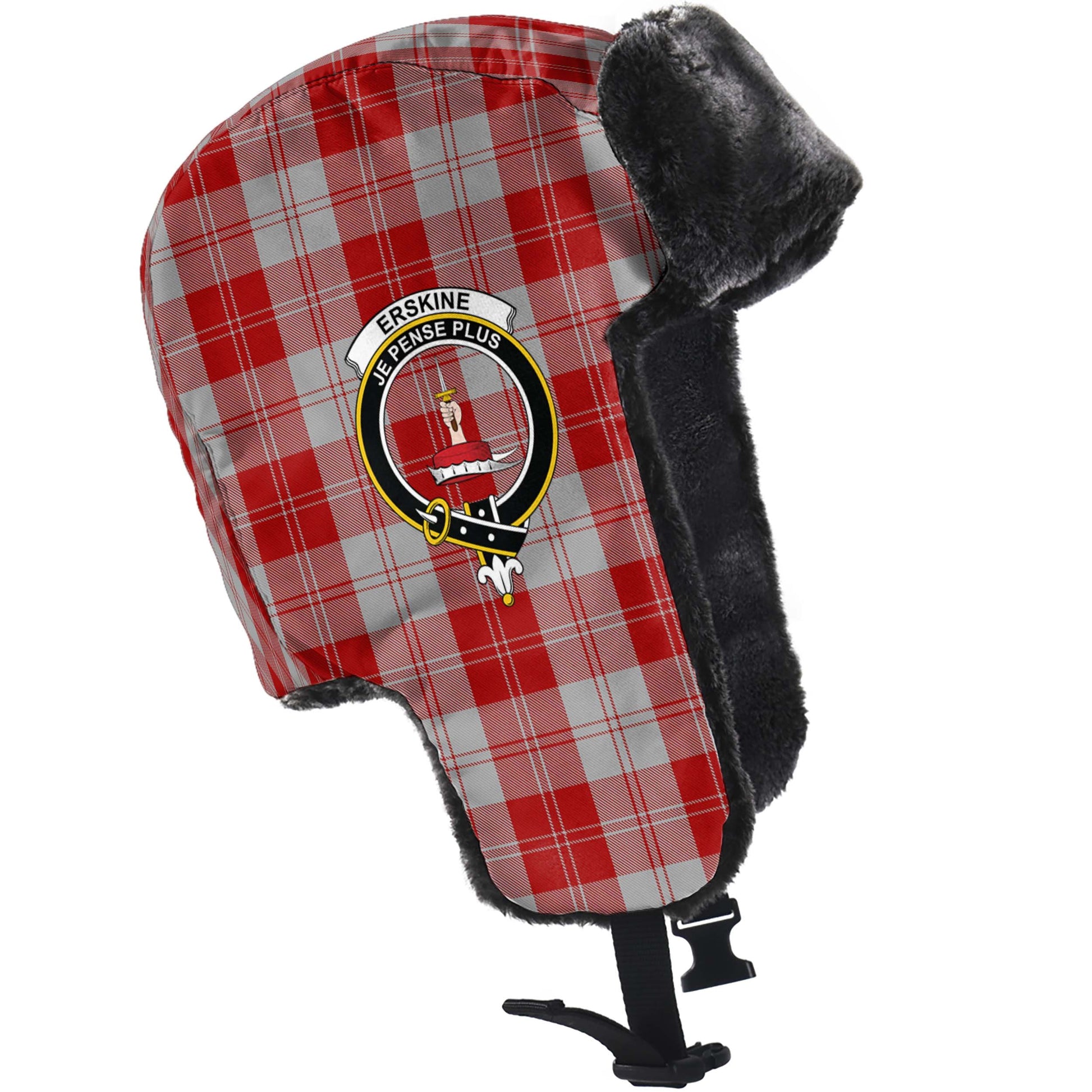 Erskine Red Tartan Winter Trapper Hat with Family Crest - Tartanvibesclothing