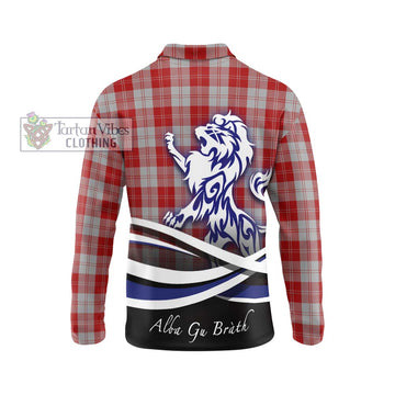 Erskine Red Tartan Long Sleeve Polo Shirt with Alba Gu Brath Regal Lion Emblem