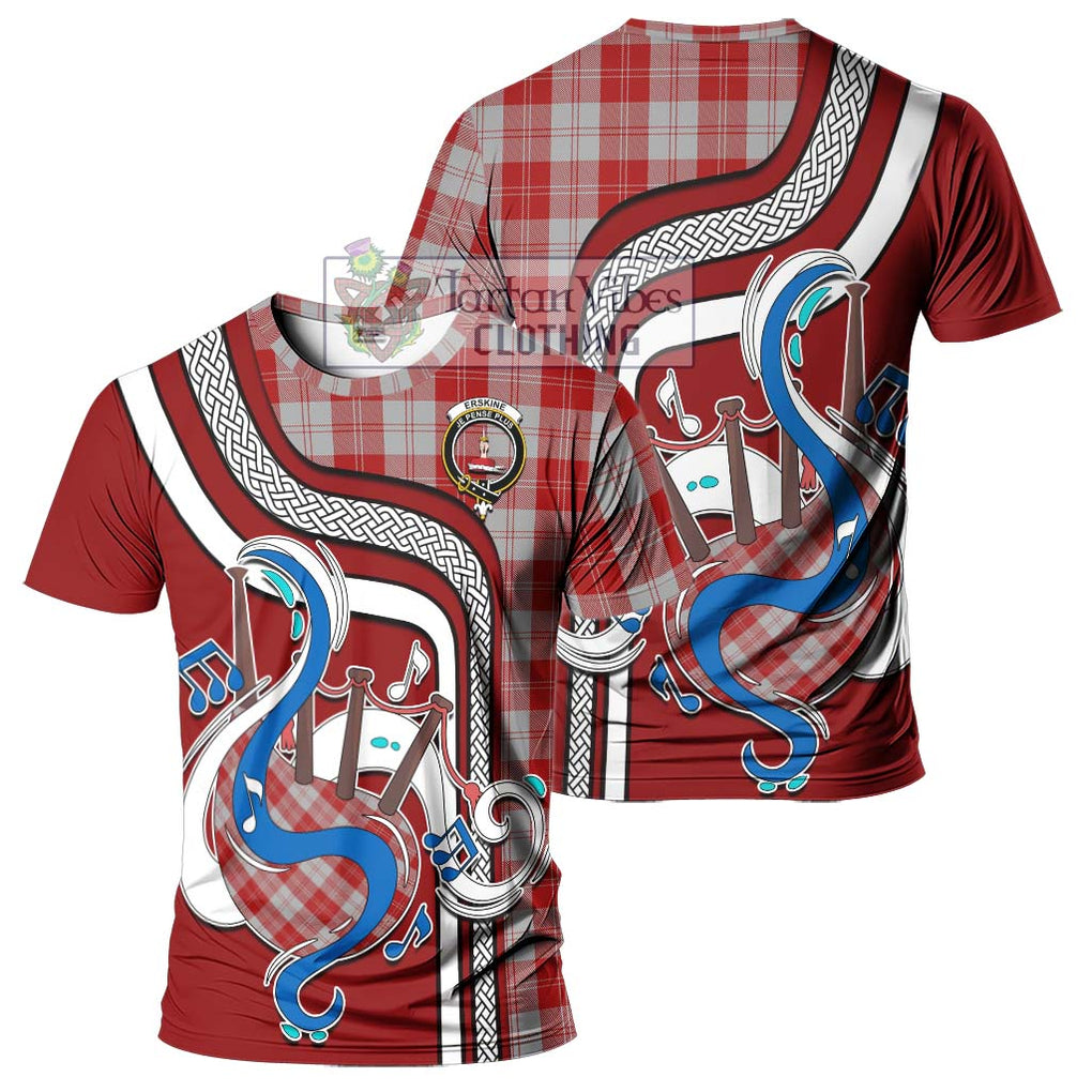 Erskine Red Tartan T-Shirt with Epic Bagpipe Style - Tartanvibesclothing Shop