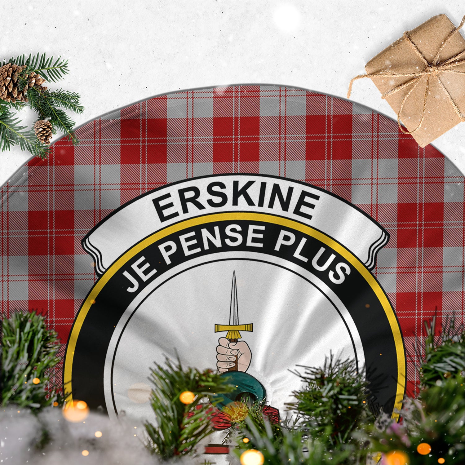 Erskine Red Tartan Christmas Tree Skirt with Family Crest - Tartanvibesclothing