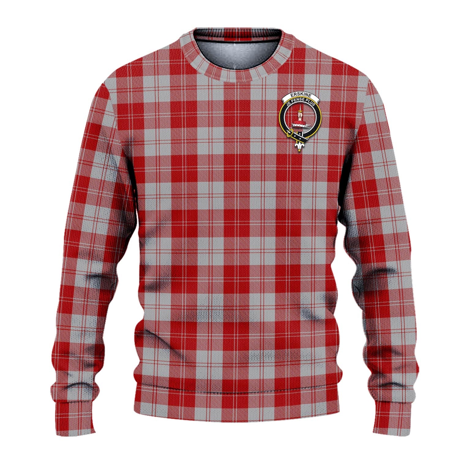 Erskine Red Tartan Knitted Sweater with Family Crest - Tartanvibesclothing