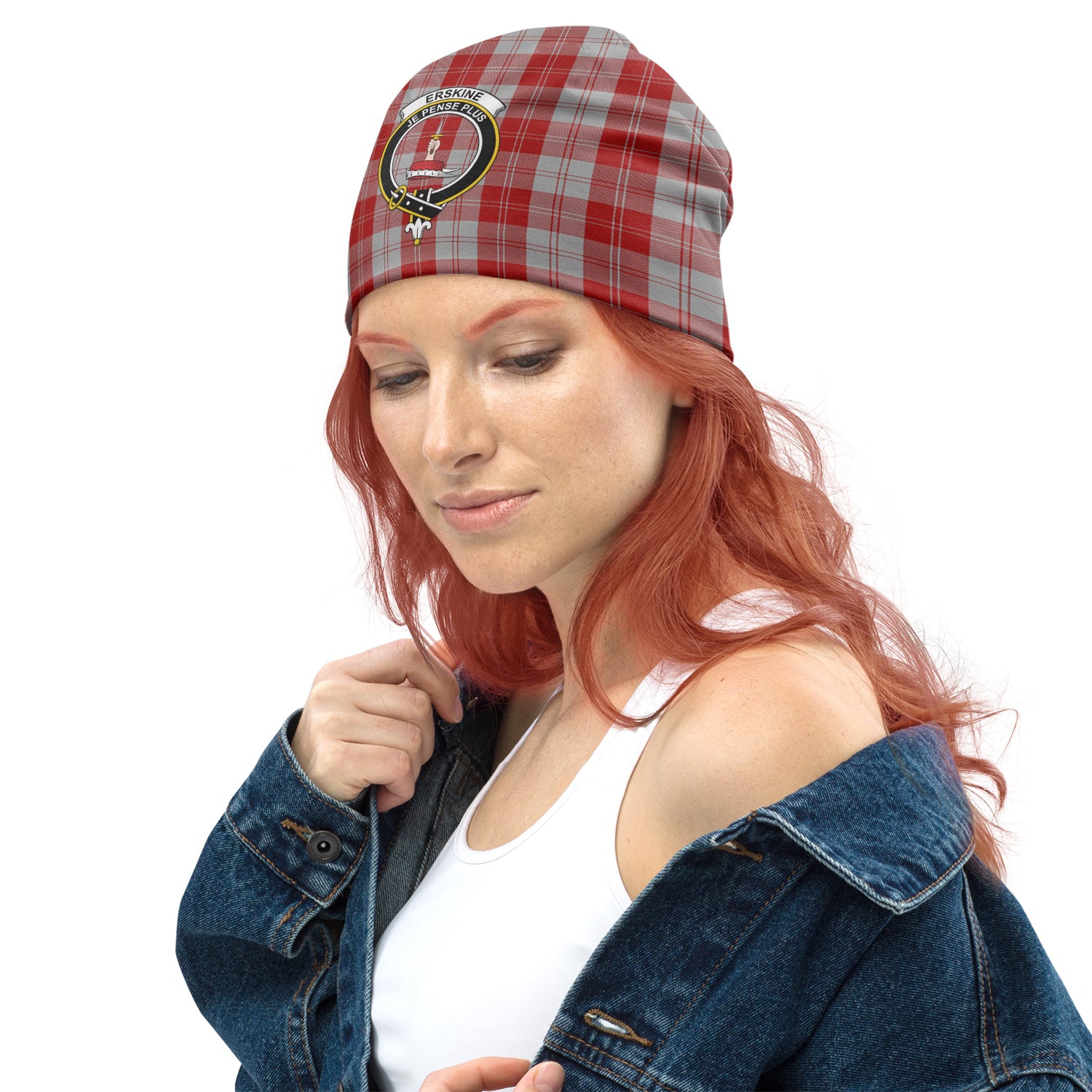 Erskine Red Tartan Beanies Hat with Family Crest - Tartan Vibes Clothing