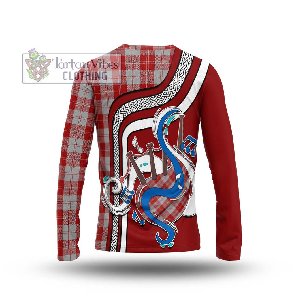 Tartan Vibes Clothing Erskine Red Tartan Long Sleeve T-Shirt with Epic Bagpipe Style