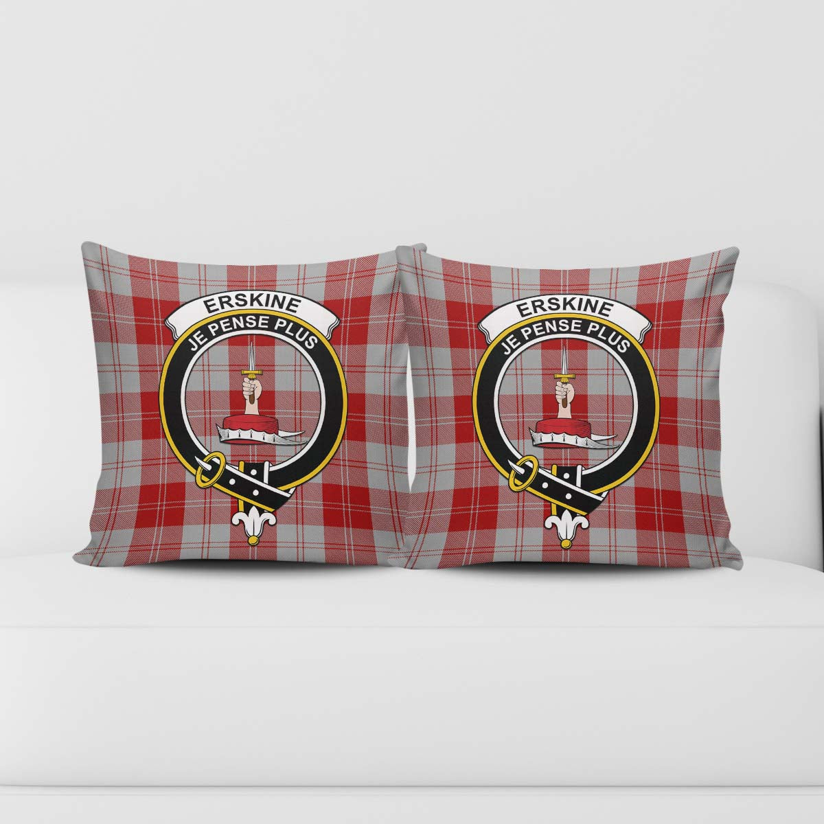 Erskine Red Tartan Pillow Cover with Family Crest - Tartanvibesclothing