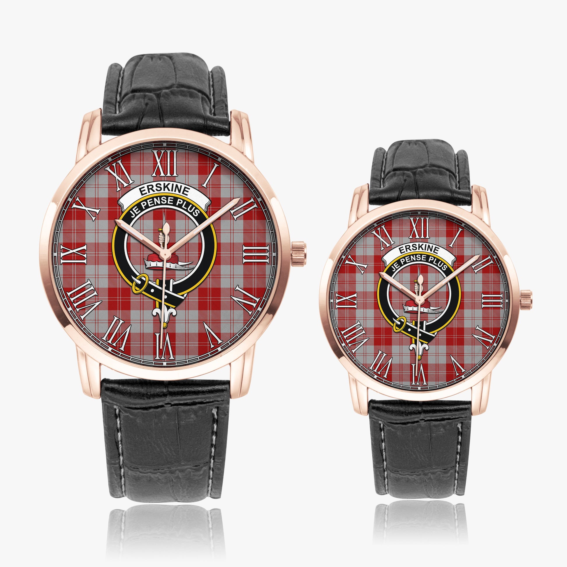 Erskine Red Tartan Family Crest Leather Strap Quartz Watch - Tartanvibesclothing