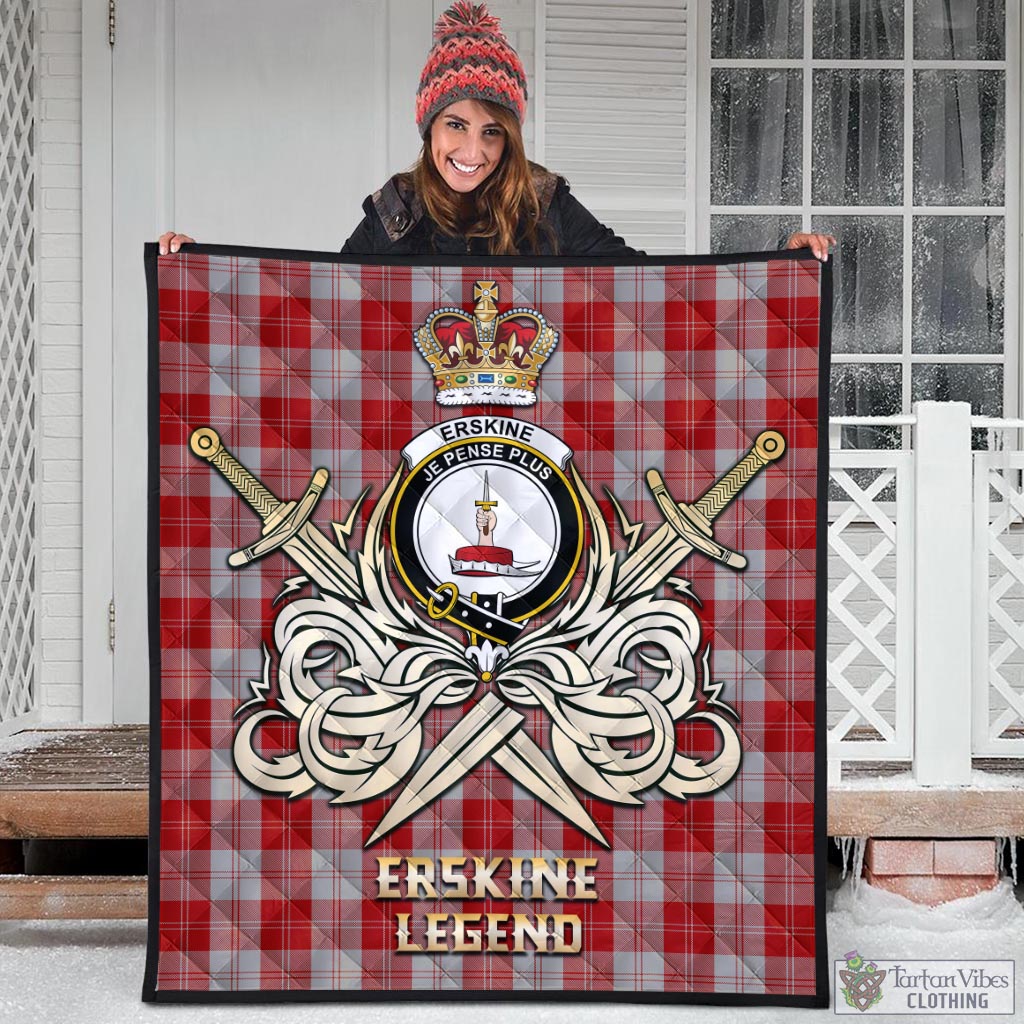 Tartan Vibes Clothing Erskine Red Tartan Quilt with Clan Crest and the Golden Sword of Courageous Legacy