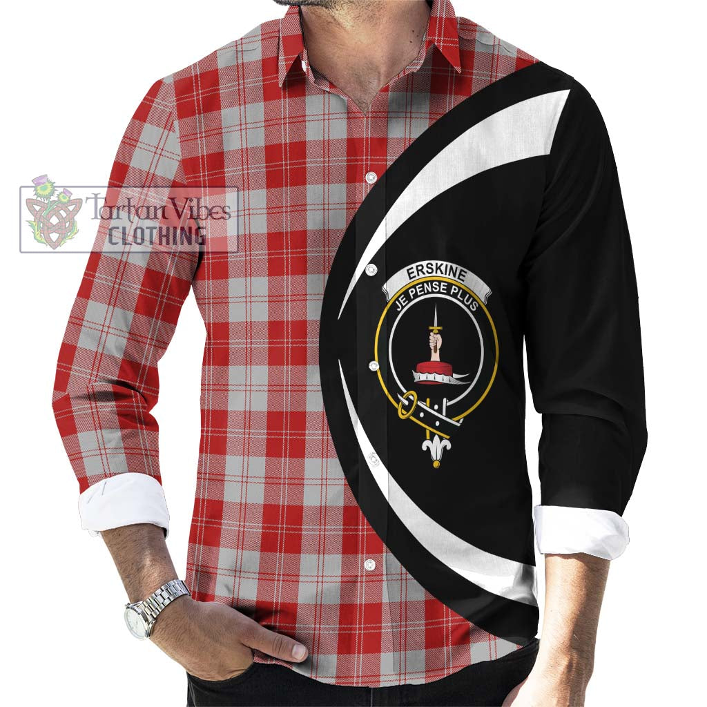 Erskine Red Tartan Long Sleeve Button Up with Family Crest Circle Style - Tartan Vibes Clothing