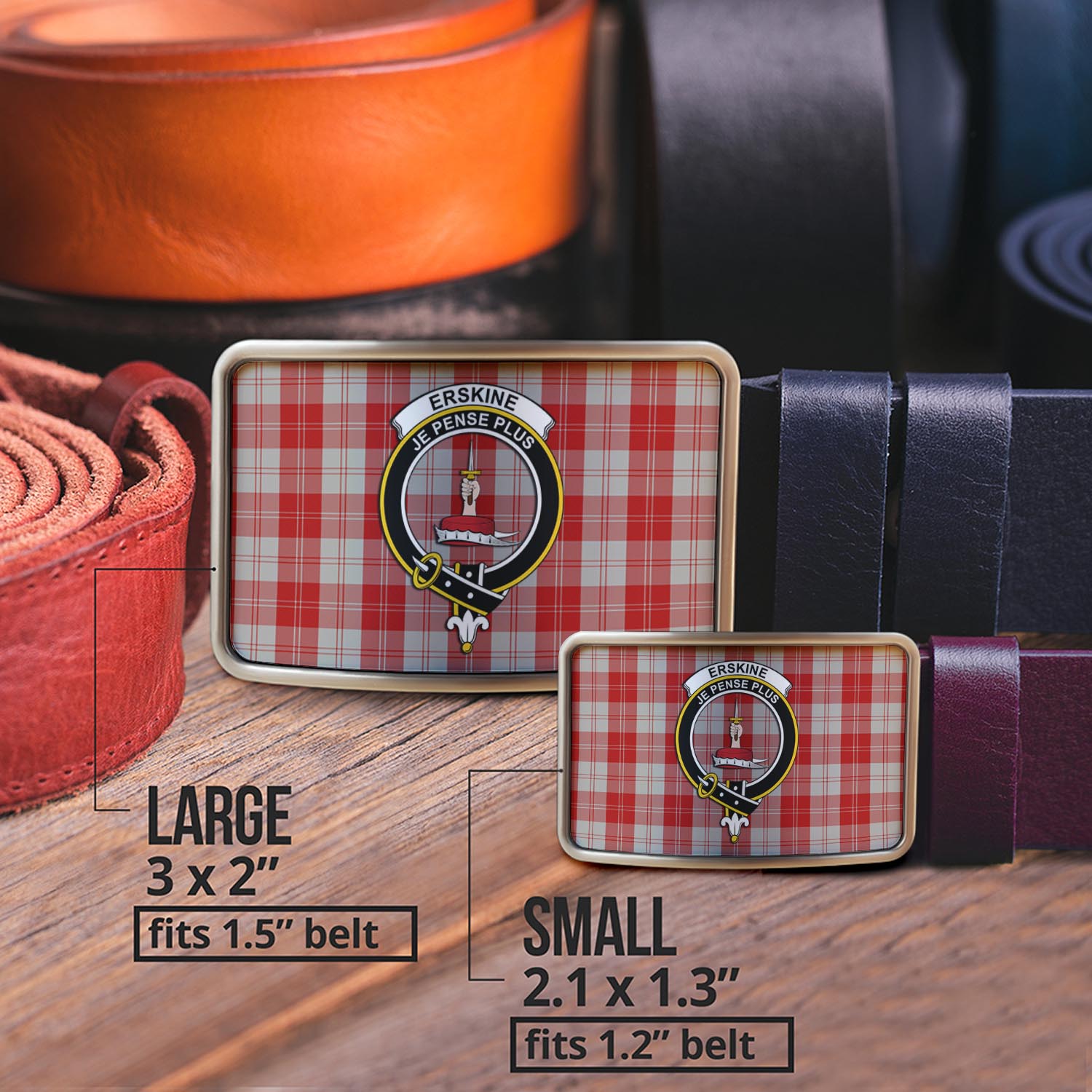 Erskine Red Tartan Belt Buckles with Family Crest - Tartanvibesclothing