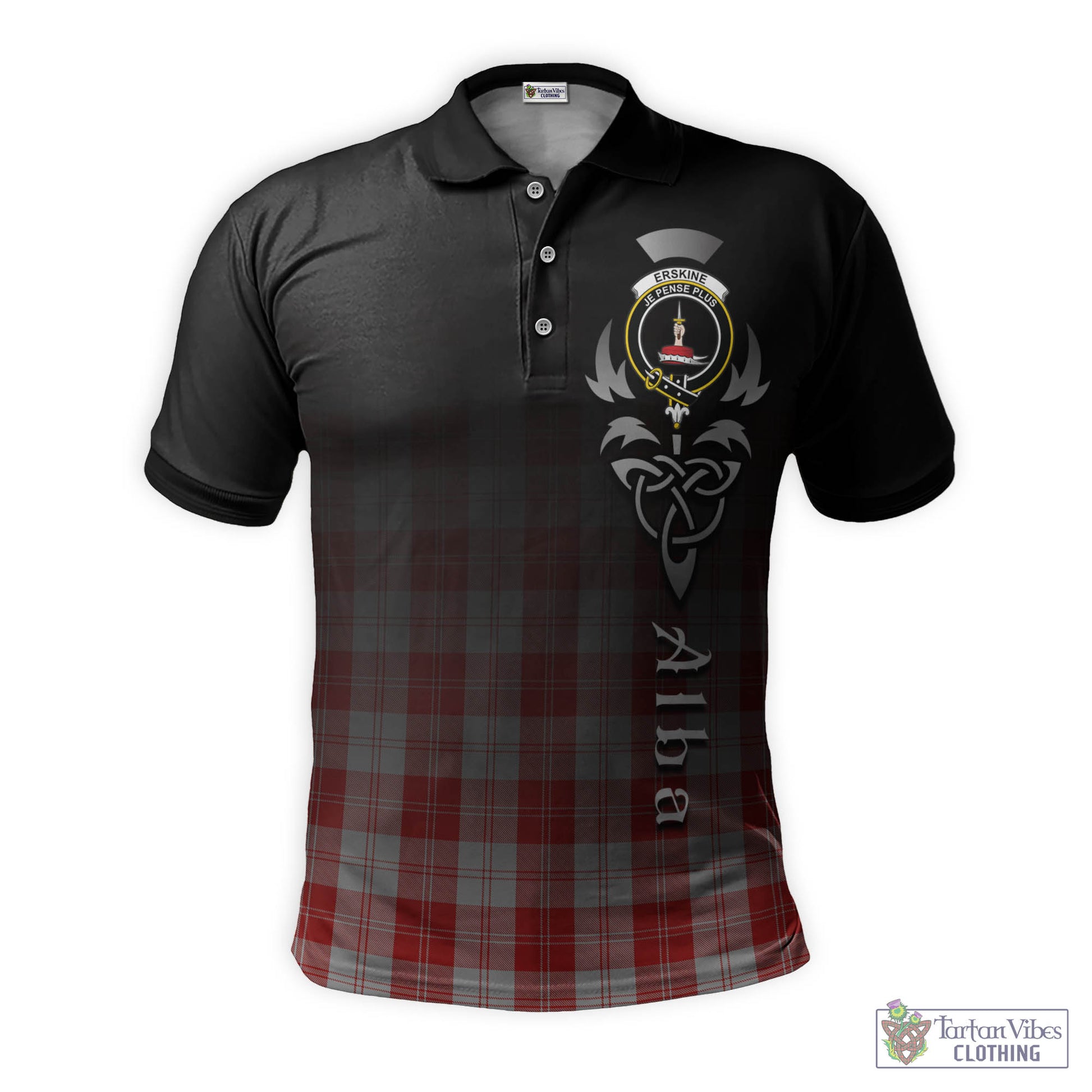 Tartan Vibes Clothing Erskine Red Tartan Polo Shirt Featuring Alba Gu Brath Family Crest Celtic Inspired