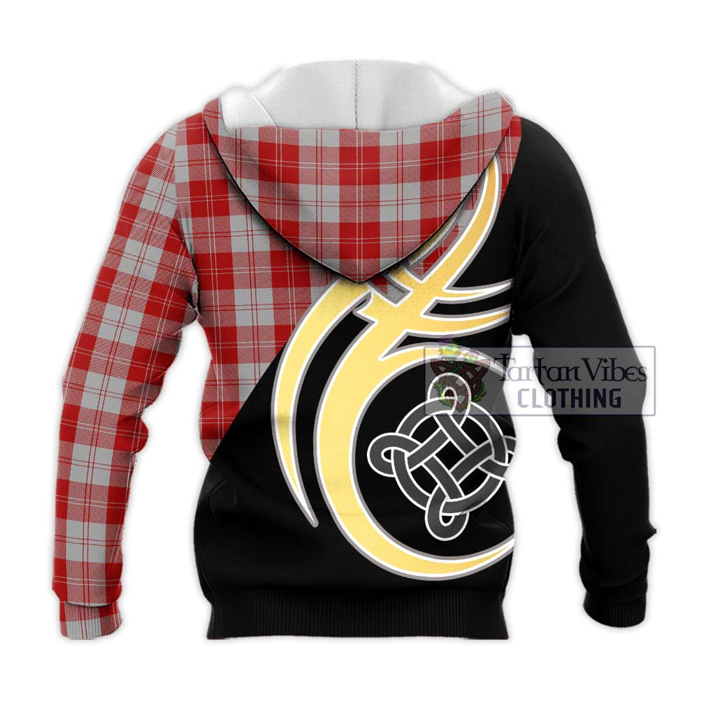 Erskine Red Tartan Knitted Hoodie with Family Crest and Celtic Symbol Style - Tartan Vibes Clothing