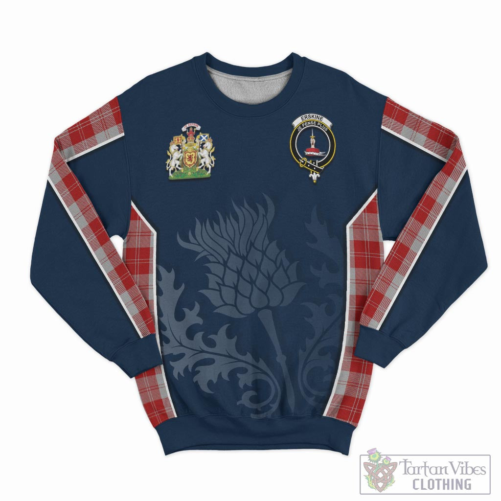 Tartan Vibes Clothing Erskine Red Tartan Sweatshirt with Family Crest and Scottish Thistle Vibes Sport Style