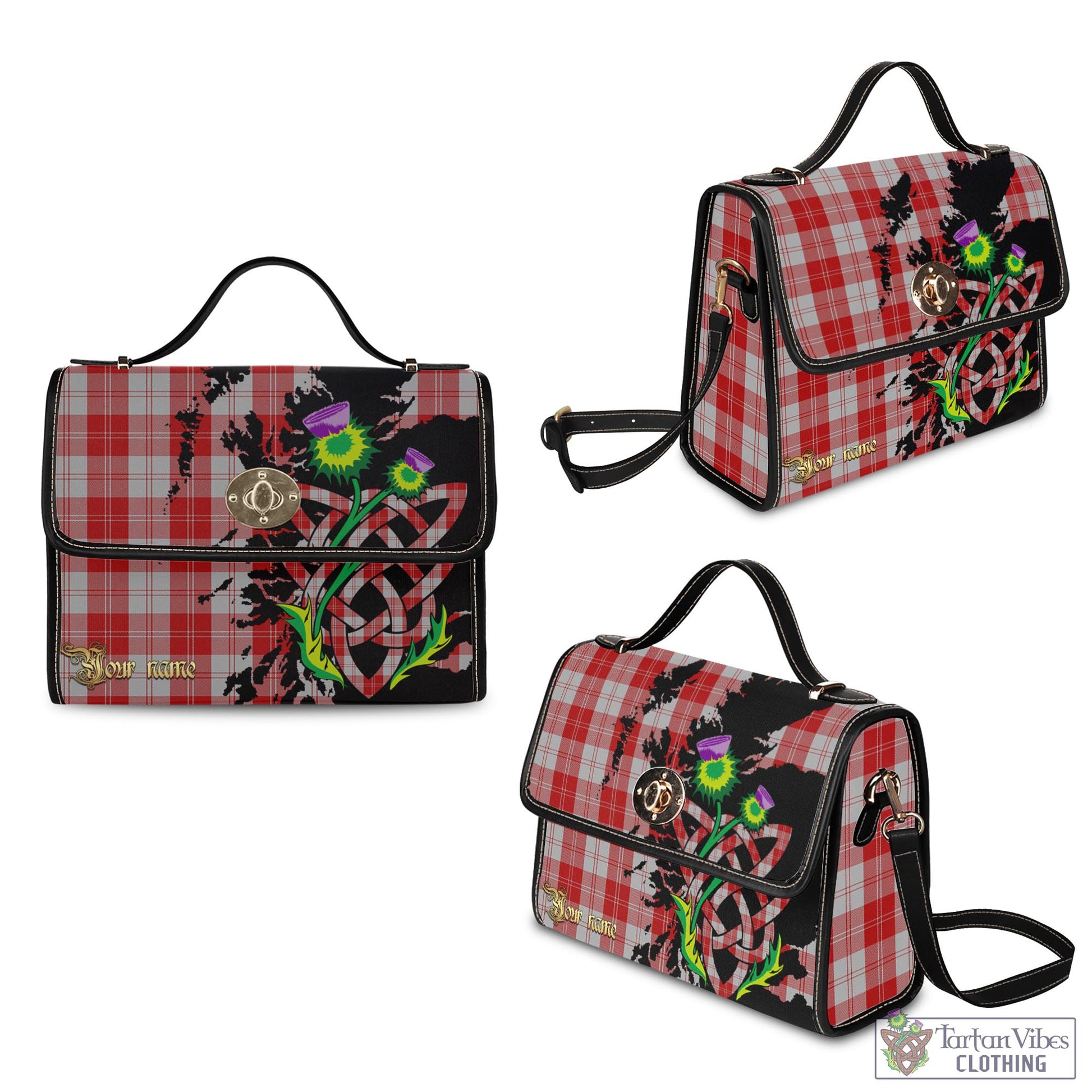 Tartan Vibes Clothing Erskine Red Tartan Waterproof Canvas Bag with Scotland Map and Thistle Celtic Accents