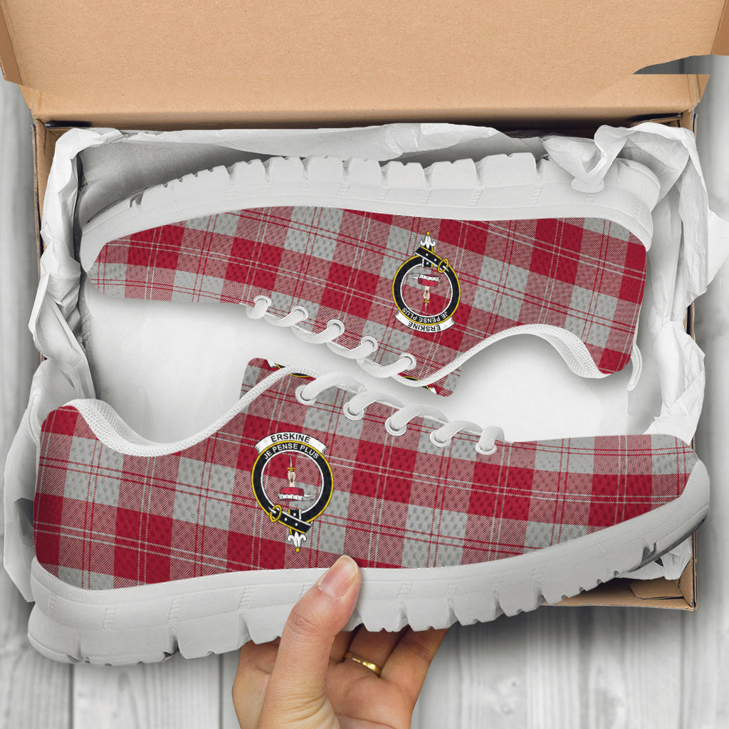 Erskine Red Tartan Sneakers with Family Crest - Tartan Vibes Clothing