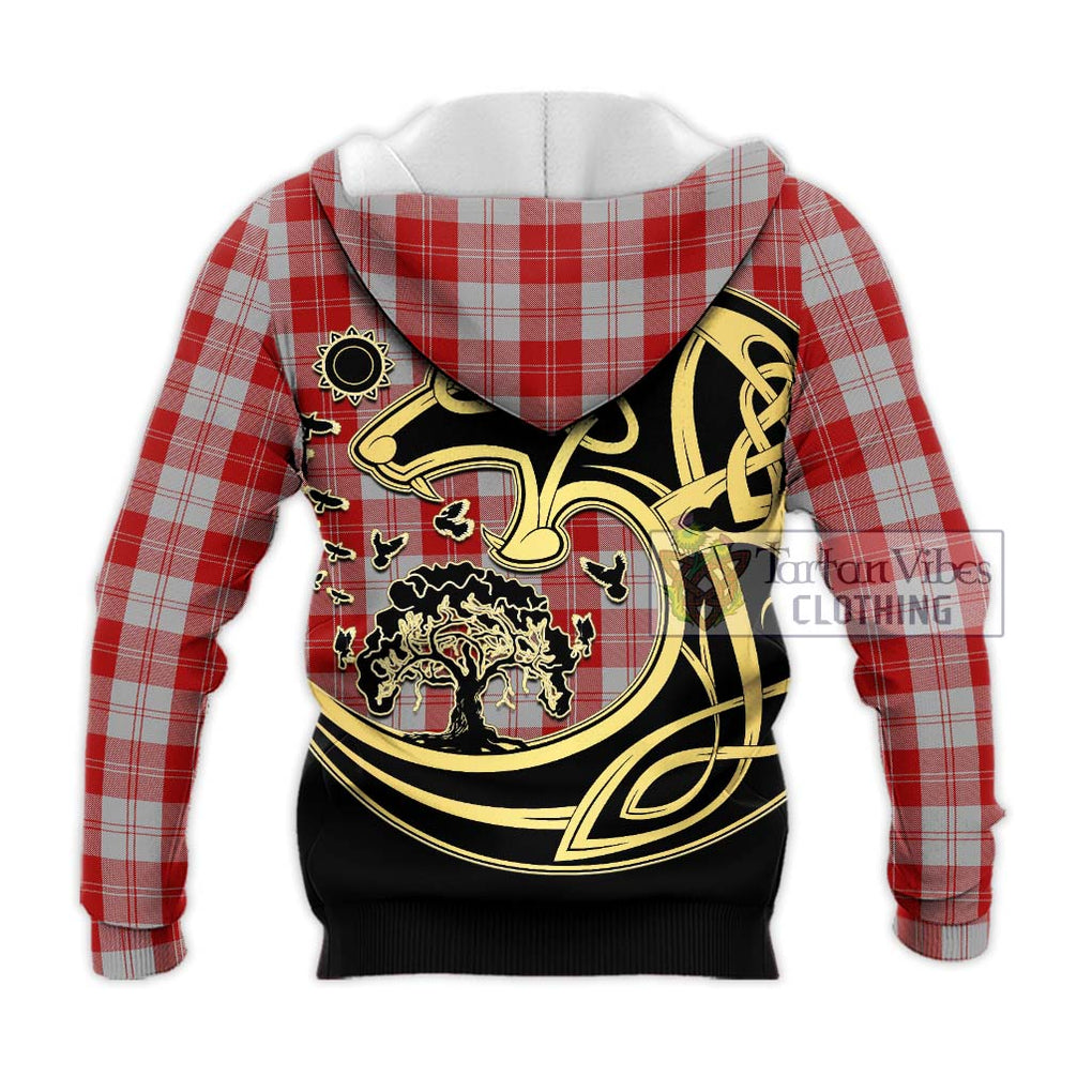 Erskine Red Tartan Knitted Hoodie with Family Crest Celtic Wolf Style - Tartan Vibes Clothing