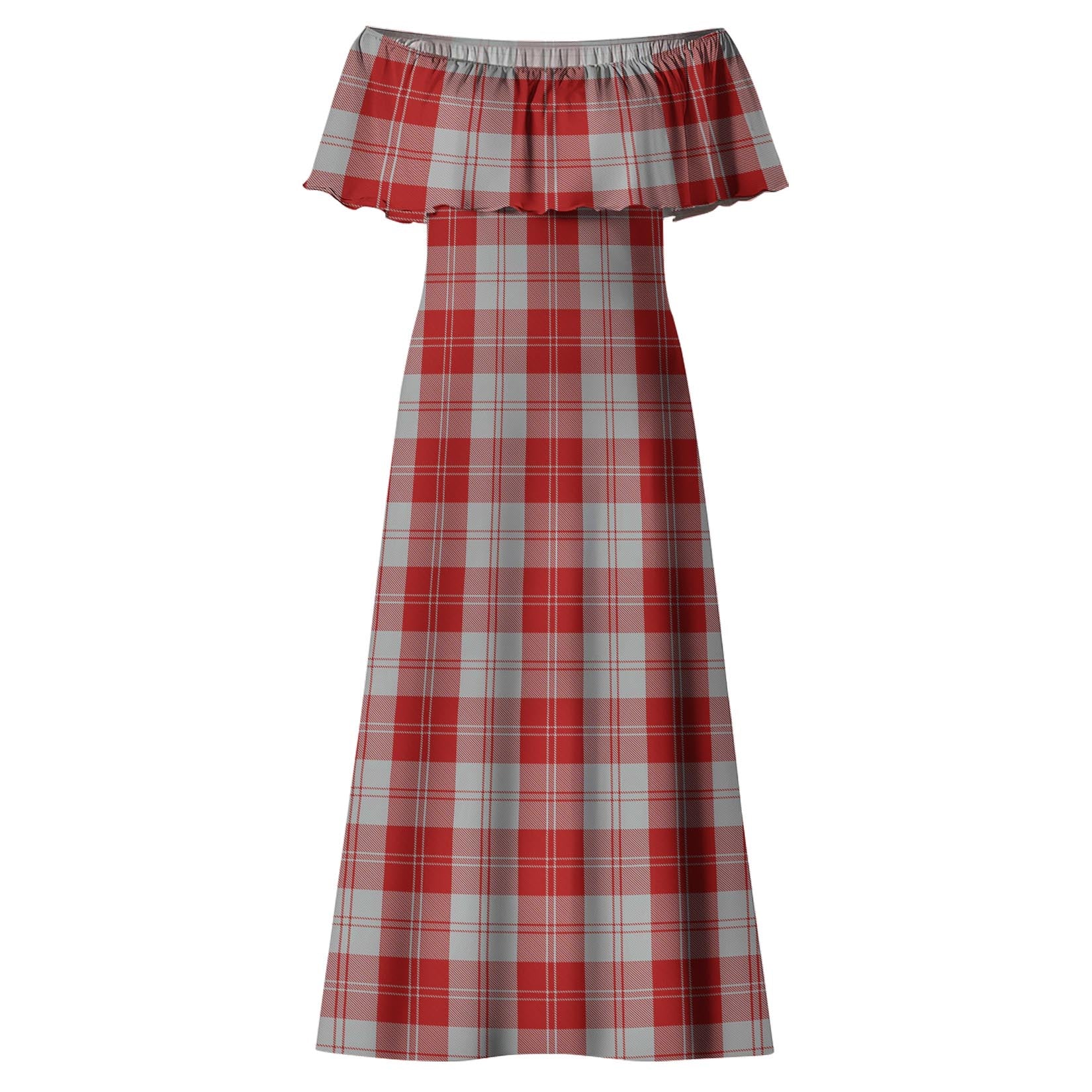 Erskine Red Tartan Off Shoulder Long Dress - Tartanvibesclothing