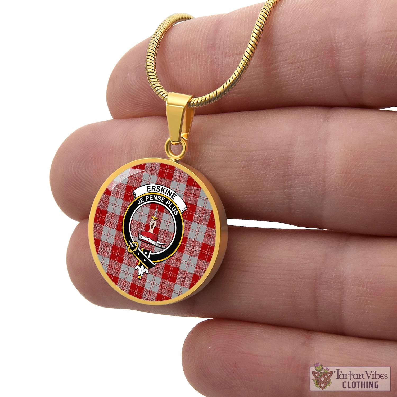 Tartan Vibes Clothing Erskine Red Tartan Circle Necklace with Family Crest