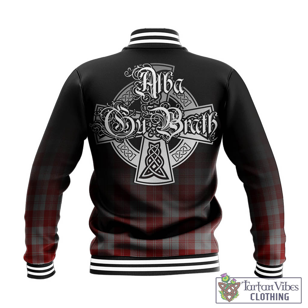 Tartan Vibes Clothing Erskine Red Tartan Baseball Jacket Featuring Alba Gu Brath Family Crest Celtic Inspired