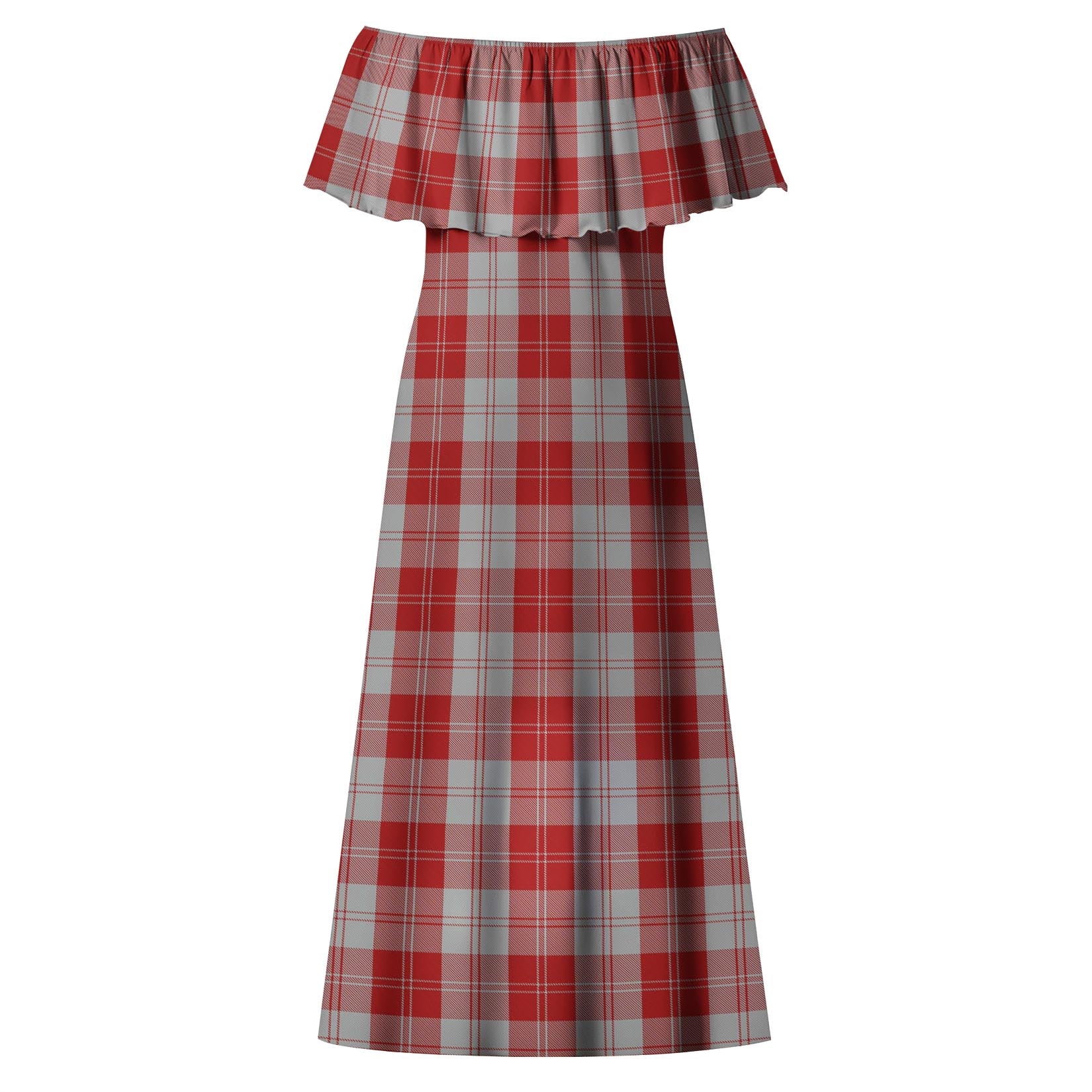 Erskine Red Tartan Off Shoulder Long Dress - Tartanvibesclothing