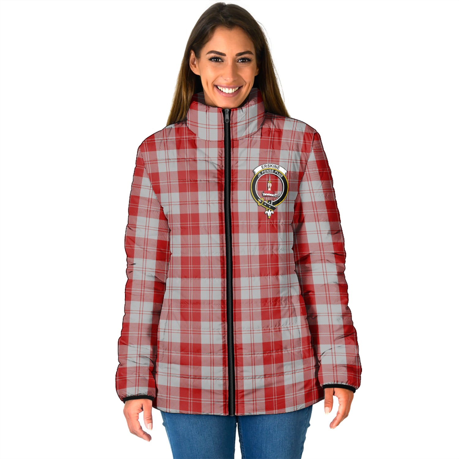 Erskine Red Tartan Padded Jacket with Family Crest - Tartan Vibes Clothing