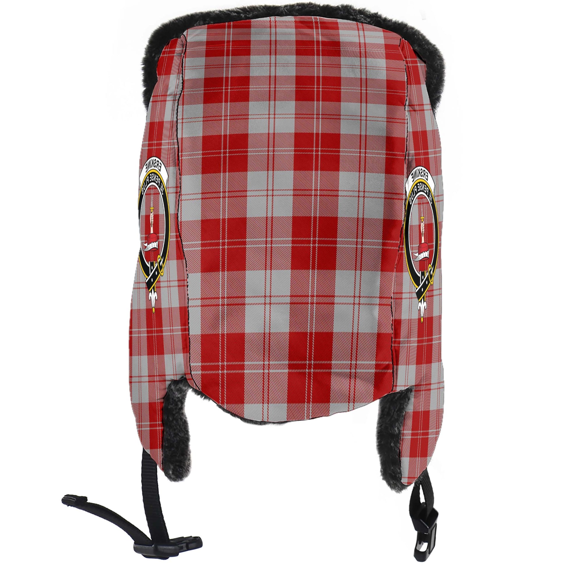 Erskine Red Tartan Winter Trapper Hat with Family Crest - Tartanvibesclothing