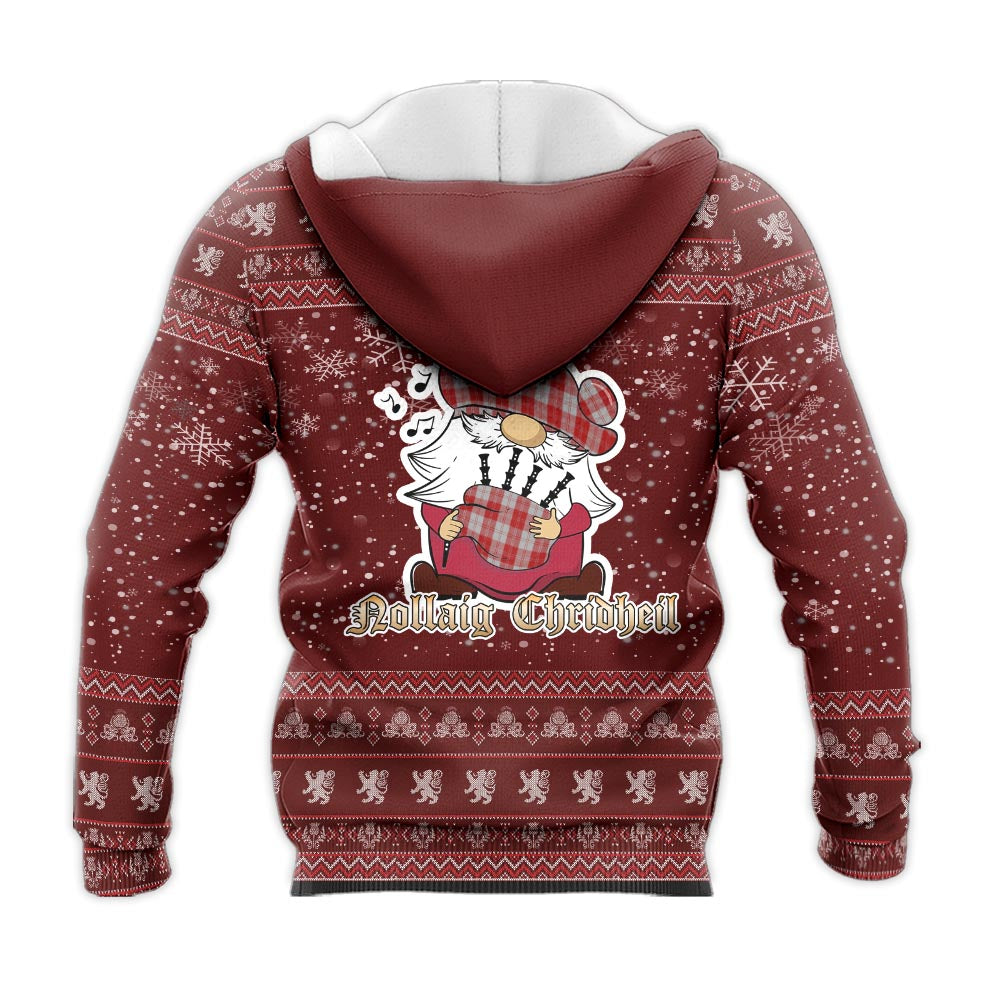 Erskine Red Clan Christmas Knitted Hoodie with Funny Gnome Playing Bagpipes - Tartanvibesclothing