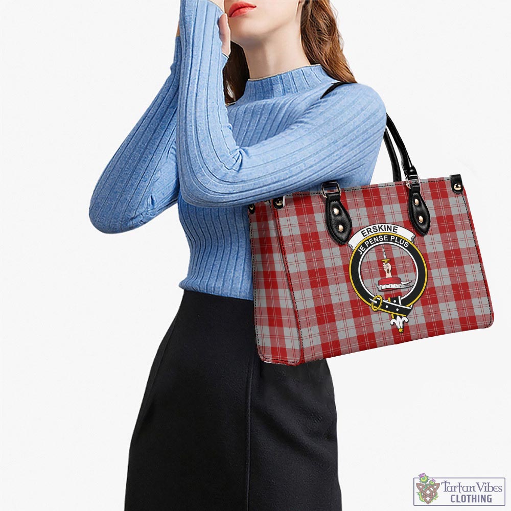 Tartan Vibes Clothing Erskine Red Tartan Luxury Leather Handbags with Family Crest