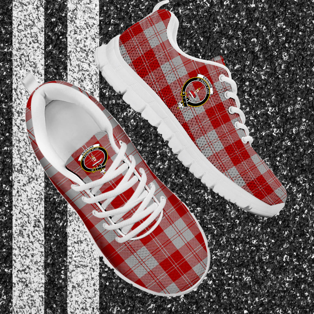 Erskine Red Tartan Sneakers with Family Crest - Tartan Vibes Clothing