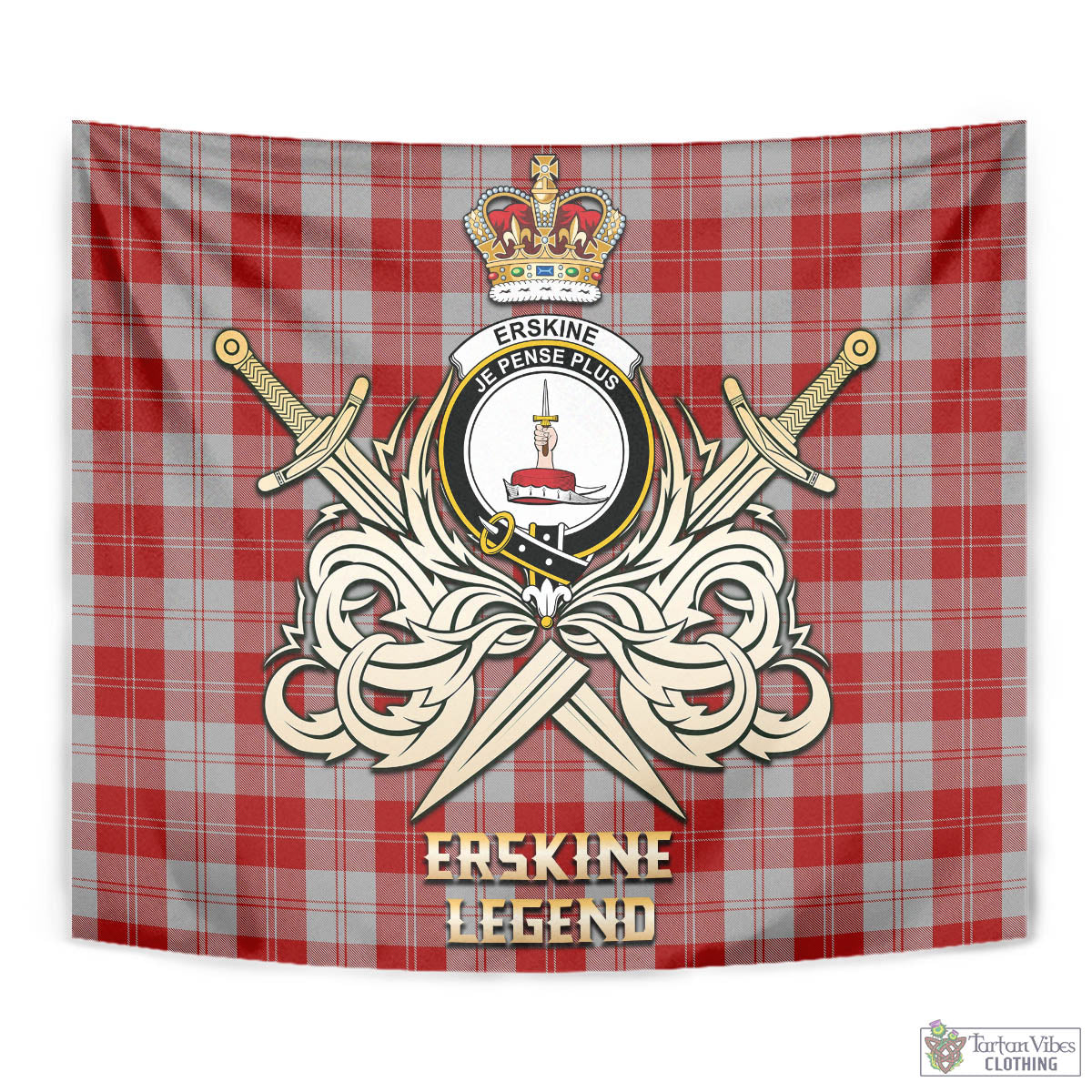 Tartan Vibes Clothing Erskine Red Tartan Tapestry with Clan Crest and the Golden Sword of Courageous Legacy