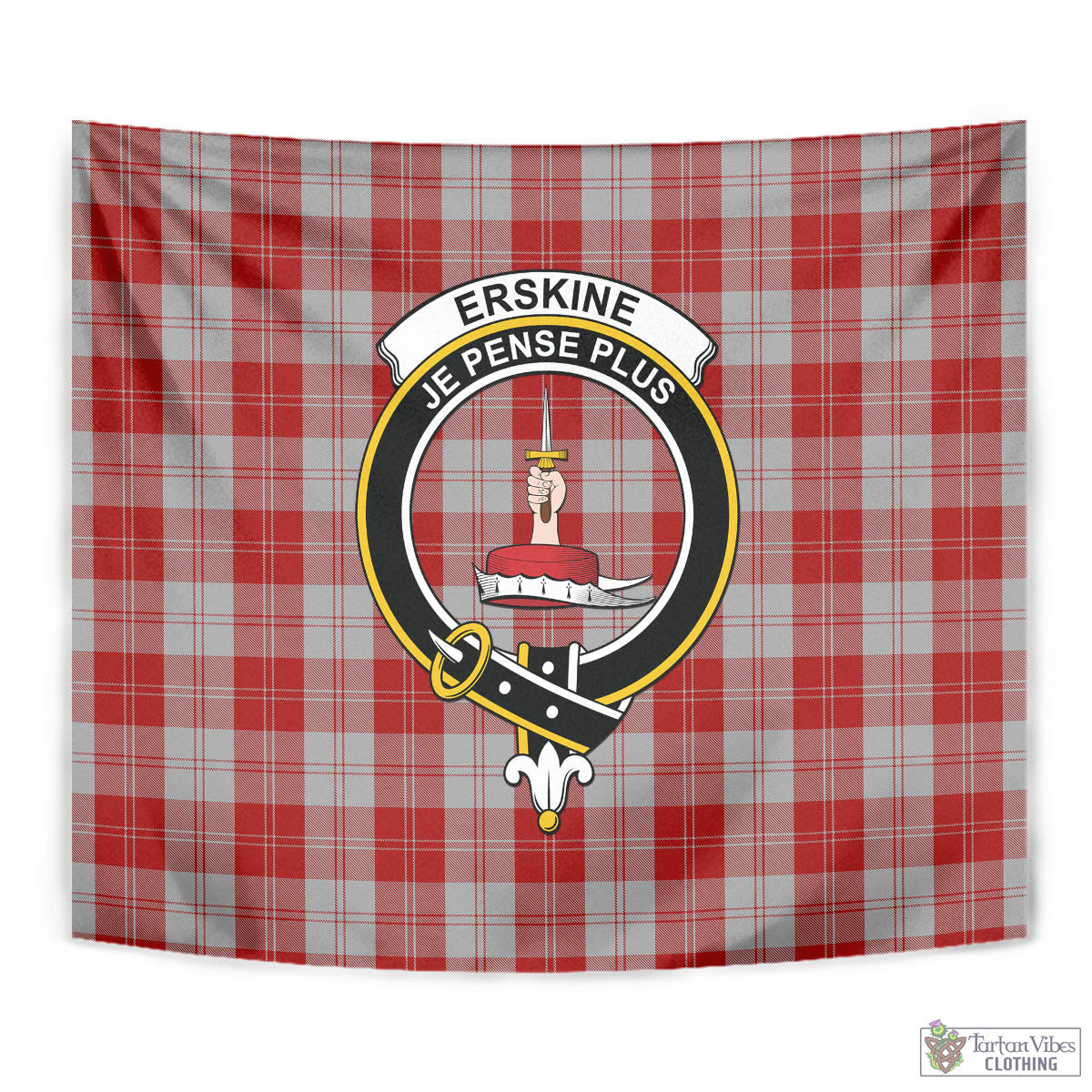 Tartan Vibes Clothing Erskine Red Tartan Tapestry Wall Hanging and Home Decor for Room with Family Crest