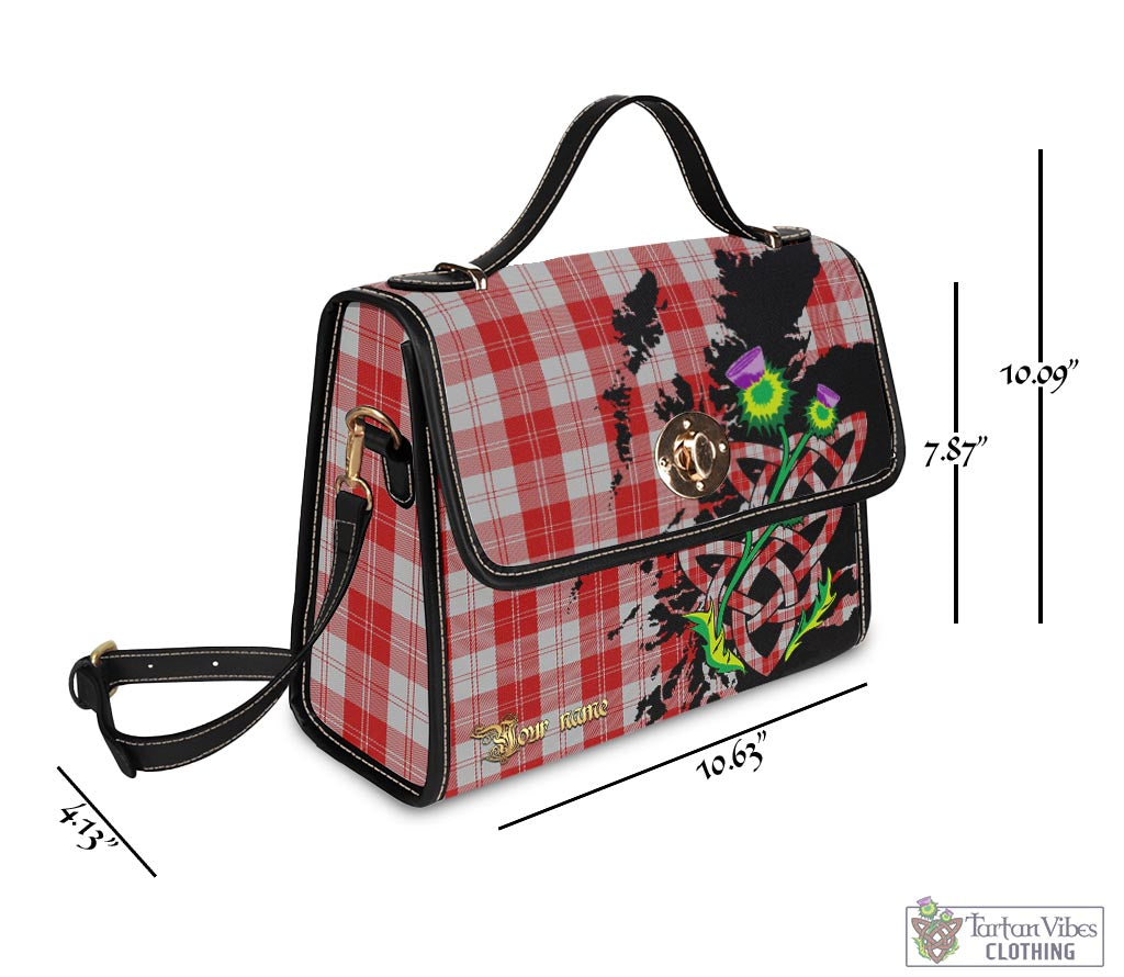 Tartan Vibes Clothing Erskine Red Tartan Waterproof Canvas Bag with Scotland Map and Thistle Celtic Accents