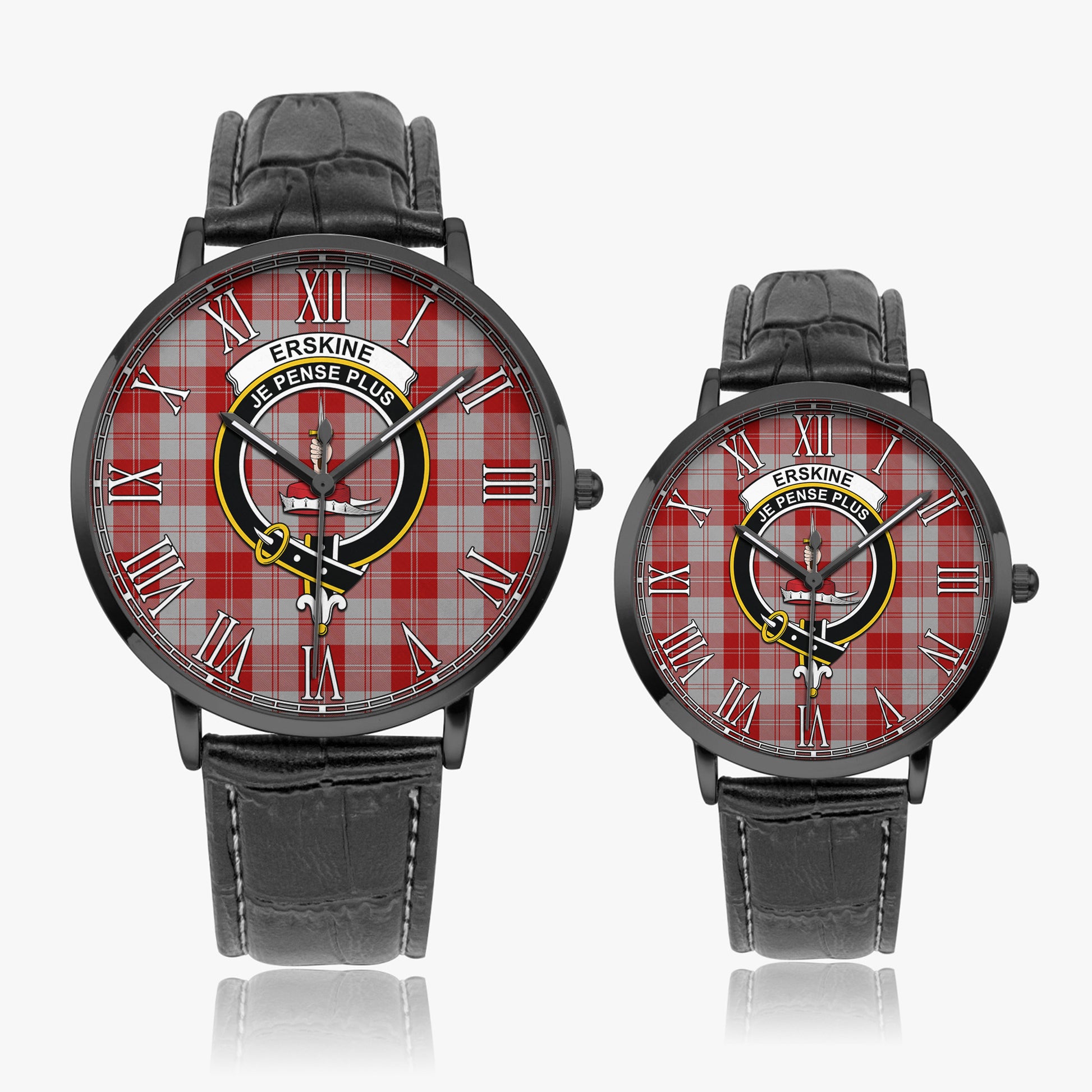 Erskine Red Tartan Family Crest Leather Strap Quartz Watch - Tartanvibesclothing