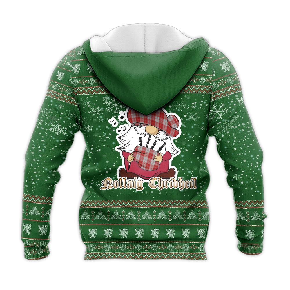 Erskine Red Clan Christmas Knitted Hoodie with Funny Gnome Playing Bagpipes - Tartanvibesclothing