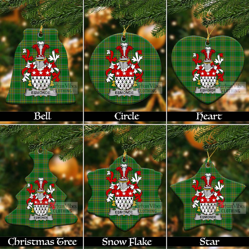 Tartan Vibes Clothing Esmonde Irish Clan Tartan Christmas Ceramic Ornament with Coat of Arms