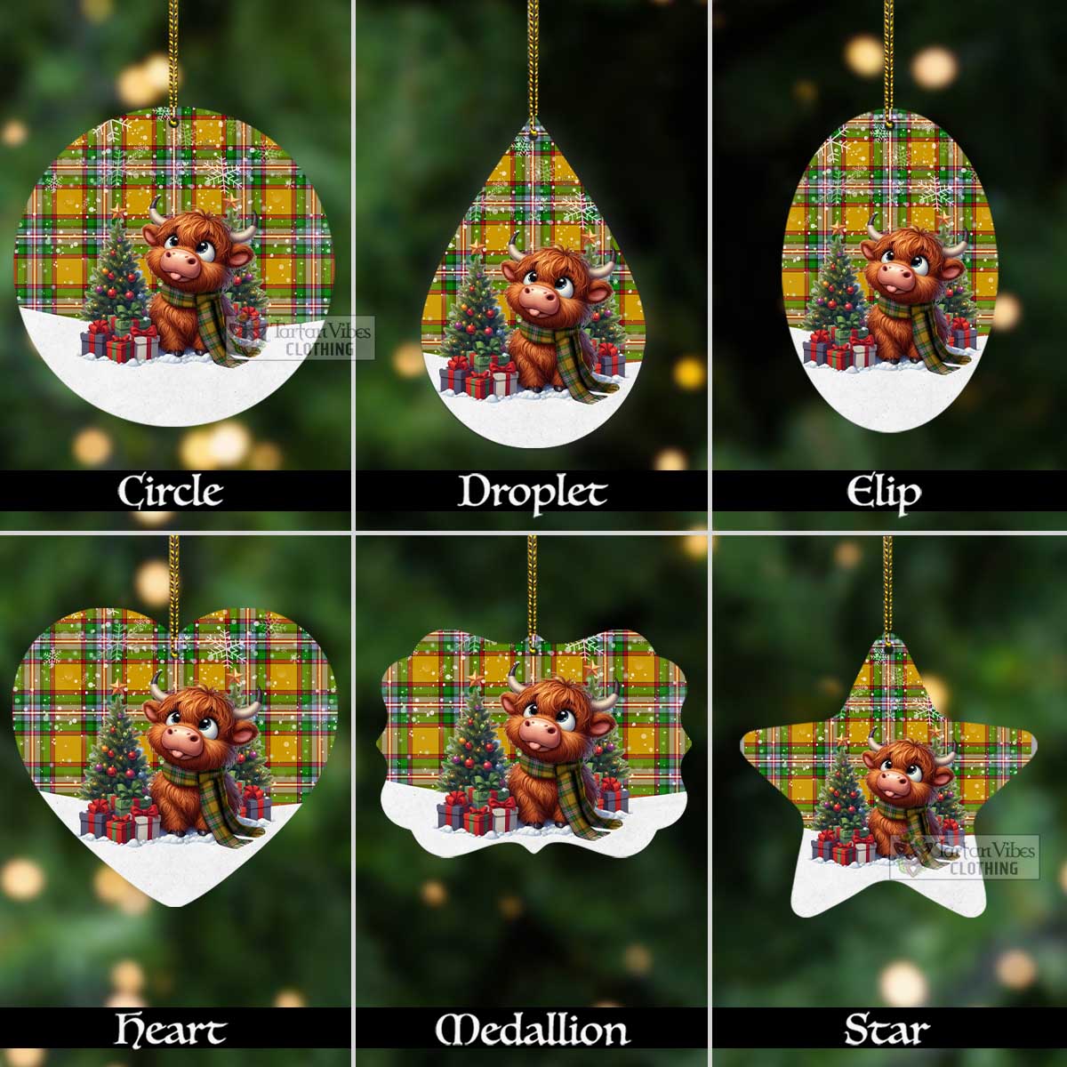 Tartan Vibes Clothing Essex County Canada Tartan Christmas Aluminium Ornament with Adorable Highland Coo