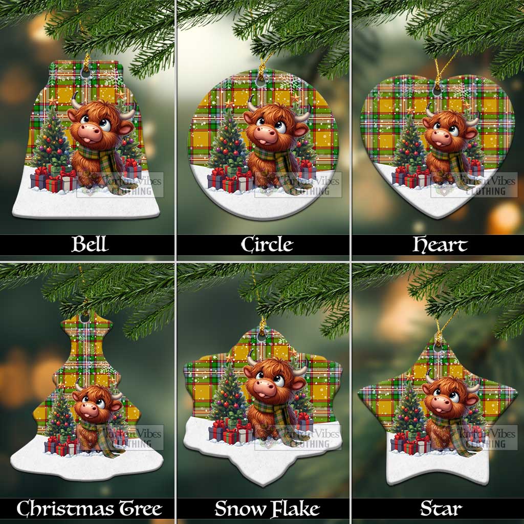 Tartan Vibes Clothing Essex County Canada Tartan Christmas Ceramic Ornament with Adorable Highland Coo