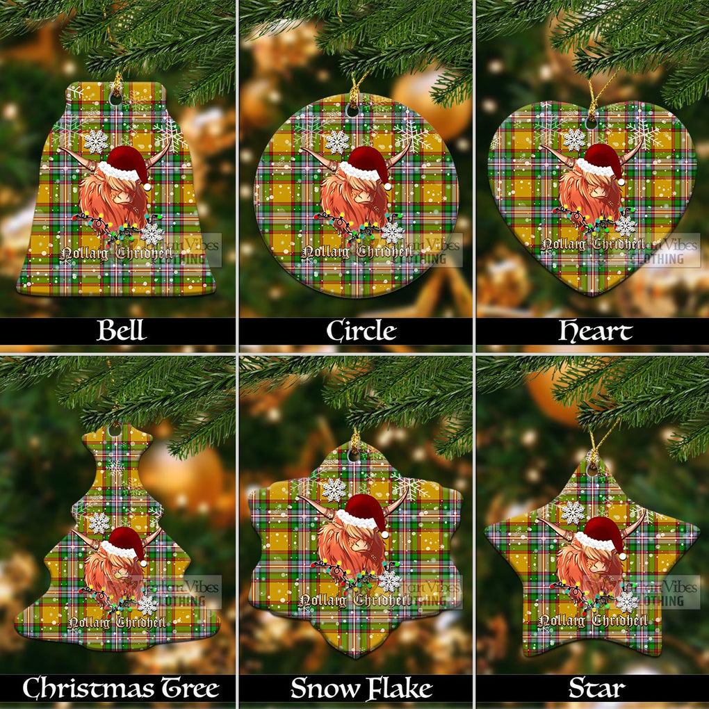 Tartan Vibes Clothing Essex County Canada Clan Tartan Ornament with Christmas Twinkle Highland Cattle