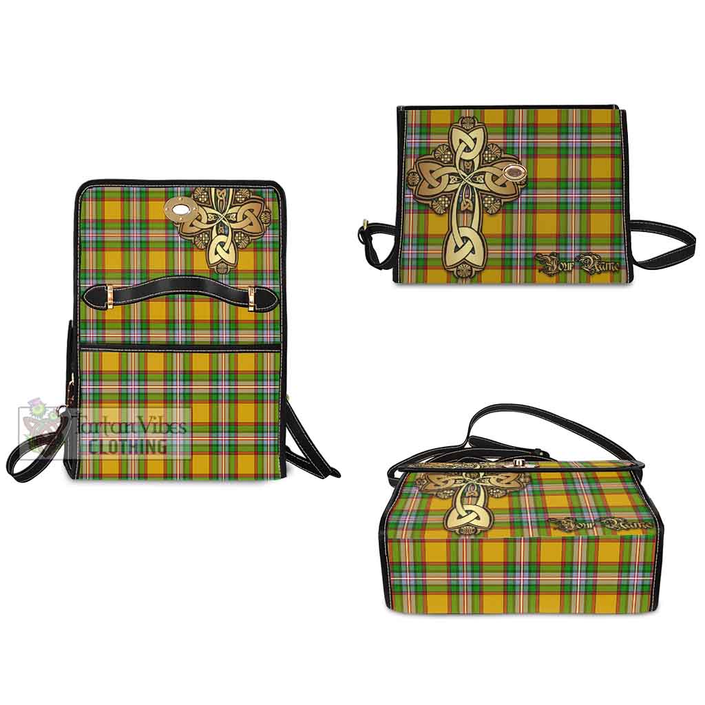 Tartan Vibes Clothing Essex County Canada Tartan Waterproof Canvas Bag Golden Thistle Celtic Cross Style