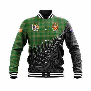 Eustace Irish Clan Tartan Baseball Jacket with Coat of Arms New Zealand Silver Fern Half Style Unisex - Tartan Vibes Clothing